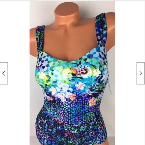 Your Profile by Gotex Floral Multi Color Swim Suit Tank Top Size 32D - Picture 2 of 6